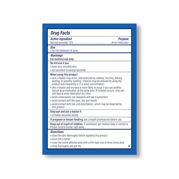 PanOxyl Acne Treatment Bar 10% Benzoyl Peroxide For Body and Face Ingredients Panel