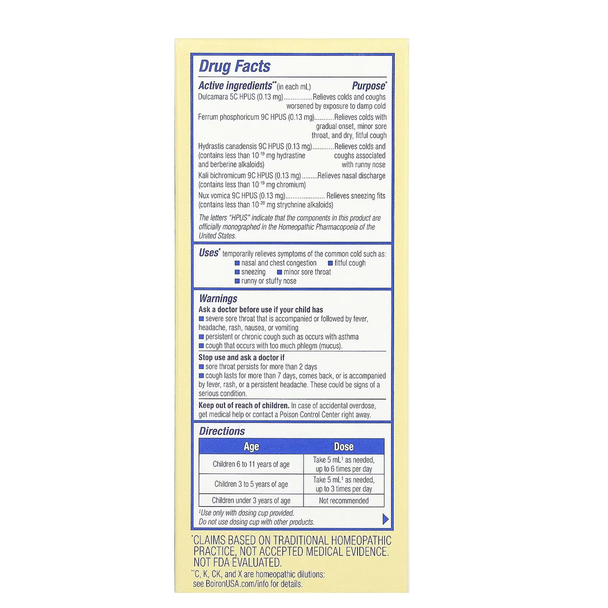 Boiron Chestal Kids Cough & Cold Syrup - 6.7 oz Ingredients Panel