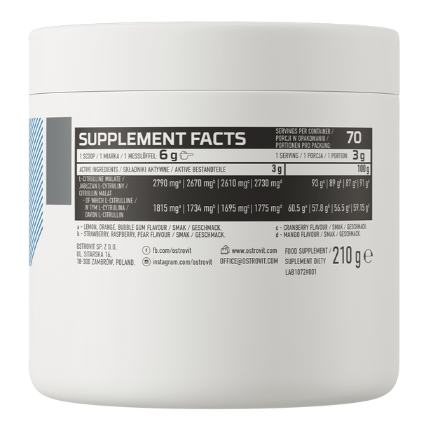 OstroVit Citrulline 210g Ingredients Panel