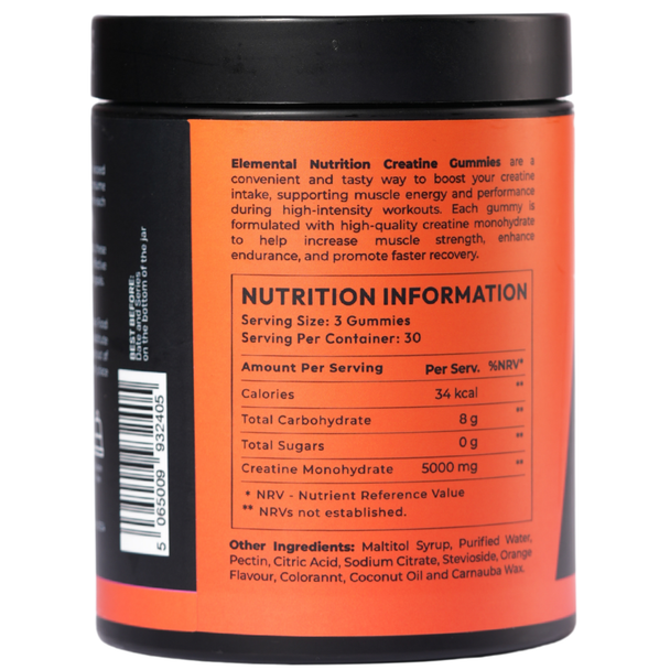 Elemental Nutrition - Creatine Gummies 5000mg - Orange Ingredients Panel