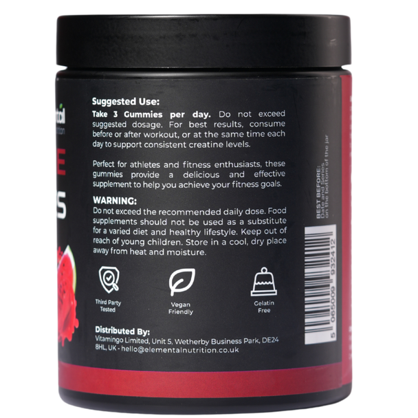 Elemental Nutrition - Creatine Gummies 5000mg - Watermelon Ingredients Panel