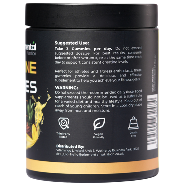 Elemental Nutrition - Creatine Gummies 5000mg - Pineapple Supplement Facts Panel