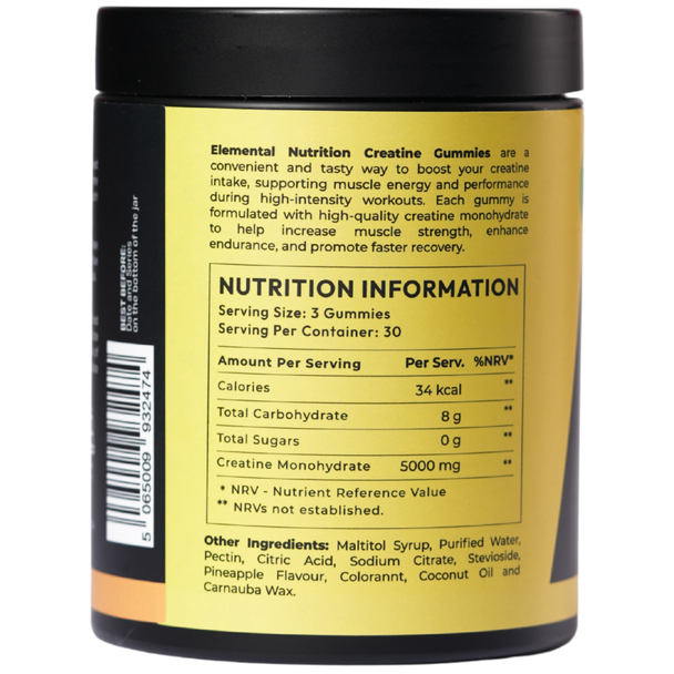 Elemental Nutrition - Creatine Gummies 5000mg - Pineapple Ingredients Panel