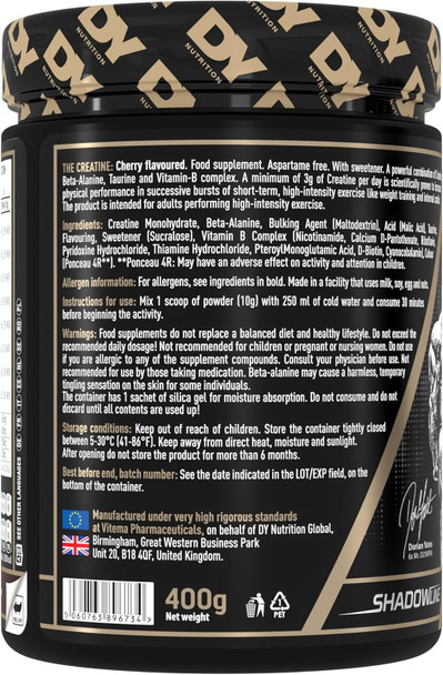 Dorian Yates The Creatine 400g Ingredients Panel