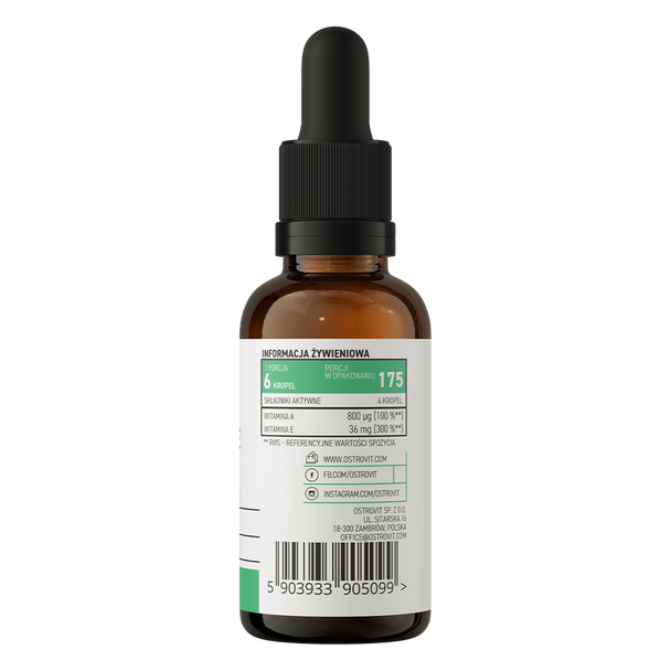 OstroVit Pharma Vitamin A+E drops 30 ml Ingredients Panel