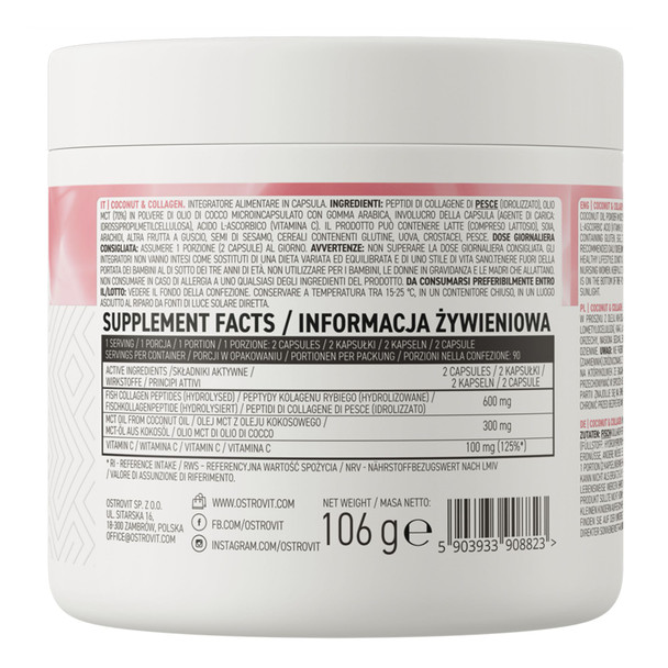 OstroVit Marine Collagen + Coconut MCT Oil 180 capsules Ingredients Panel