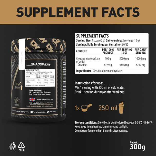 Dorian Yates Creatine Monohydrate 300g Ingredients Panel