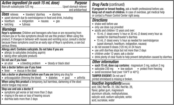 Pepto Bismol 12 oz 354ml Ultra Liquid - UNFLAVOURED Ingredients Panel