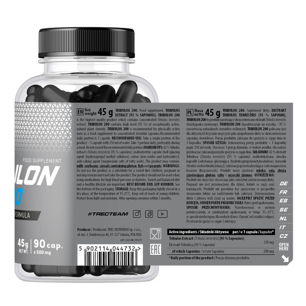 Trec Nutrition TRIBULON 200 90cap Ingredients Panel