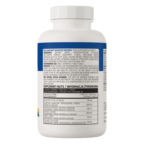 OstroVit Digezyme Digestive Enzymes 90 tabs Ingredients Panel