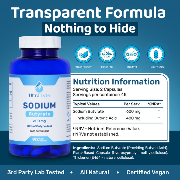 Ultra Lyte Sodium Butyrate 90 Capsules Additional Product Image 2