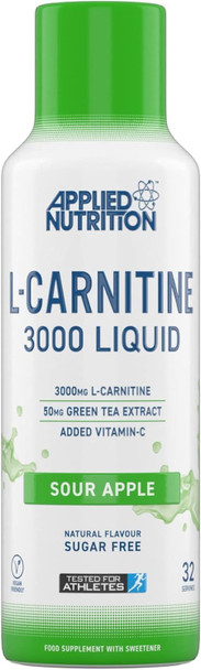 Applied Nutrition L-Carnitine 3000mg Liquid | Green Tea Extract & Vitamin C | Vegan Halal Certified | 15ml Dosing Cap Supplement Facts Panel