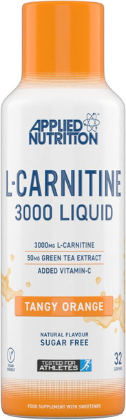 Applied Nutrition L-Carnitine 3000mg Liquid | Green Tea Extract & Vitamin C | Vegan Halal Certified | 15ml Dosing Cap Supplement Facts Panel
