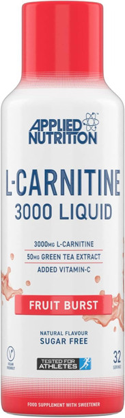 Applied Nutrition L-Carnitine 3000mg Liquid | Green Tea Extract & Vitamin C | Vegan Halal Certified | 15ml Dosing Cap Supplement Facts Panel