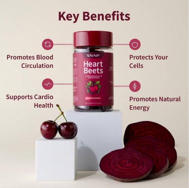 Snap Supplements Heart Beets Gummies (Sugar Free) - Cherry 60 Gummies