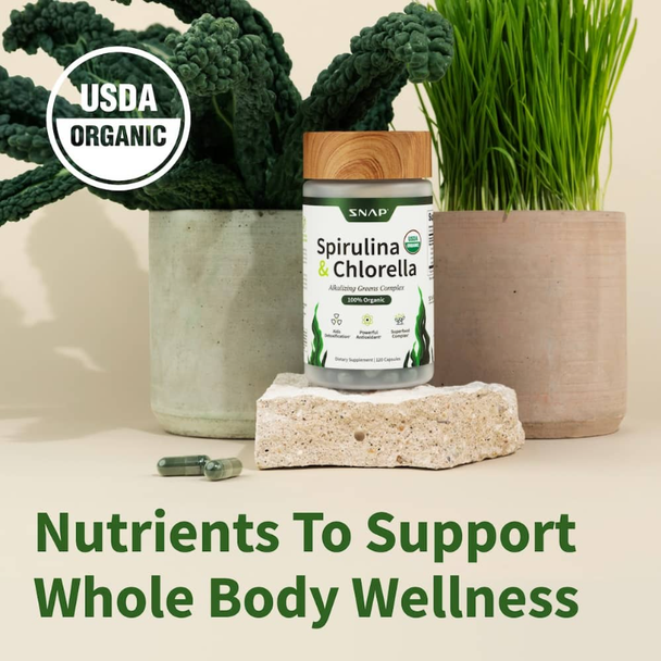 Snap Supplements Spirulina + Chlorella - Alkalizing Greens Complex 120 Caps - image 3