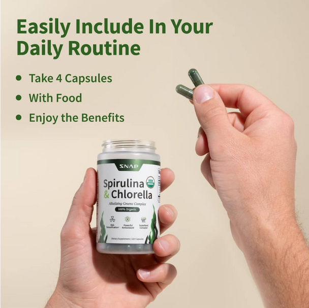 Snap Supplements Spirulina + Chlorella - Alkalizing Greens Complex 120 Caps