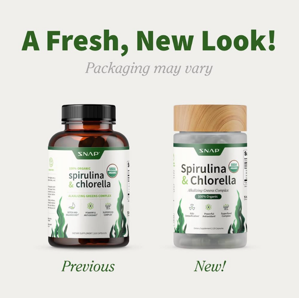 Snap Supplements Spirulina + Chlorella - Alkalizing Greens Complex 120 Caps