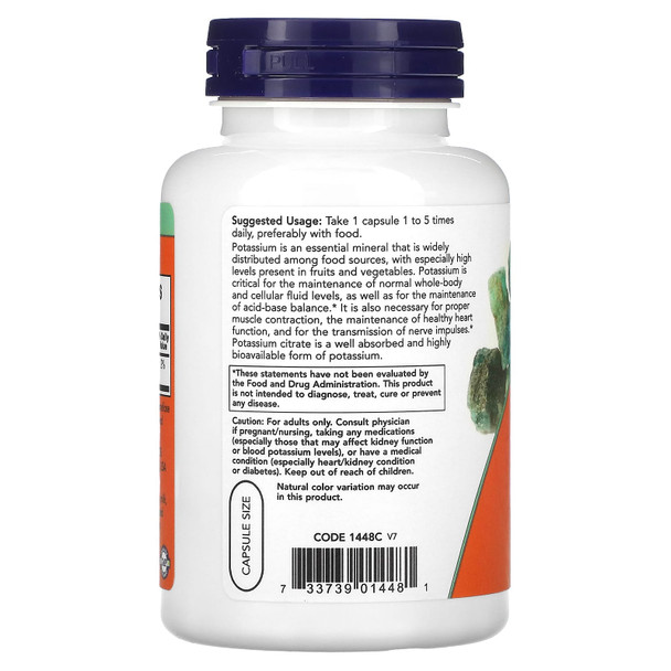 NOW Foods Potassium Citrate, 99mg - 180 vcaps Additional Product Image 2