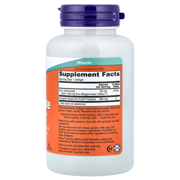 NOW Foods Zinc Glycinate - 120 softgels Main Product Image