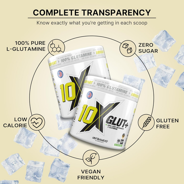 10X Athletic GLUT+ 300g Unflavoured Supplement Front