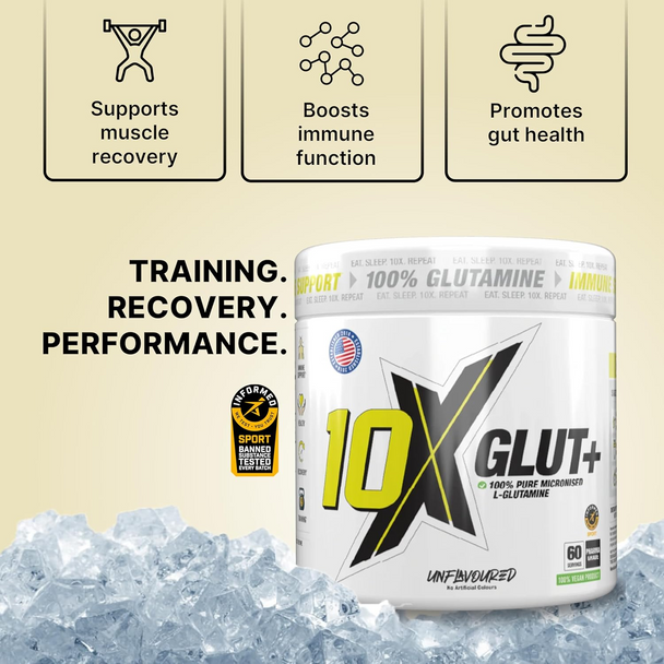 10X Athletic GLUT+ 300g Glutamine Formula Label