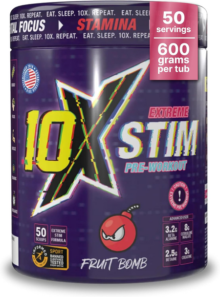 10X Athletic STIM 600g Extreme Pre-Workout Supplement Front