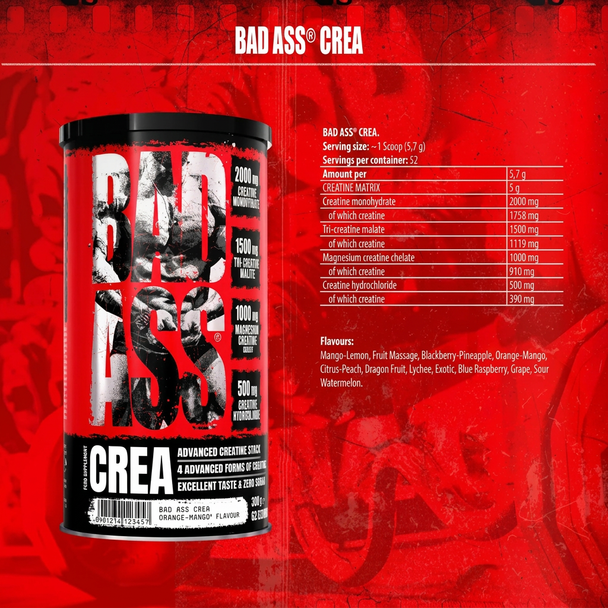 BAD ASS Crea 300g — pack back / formula panel