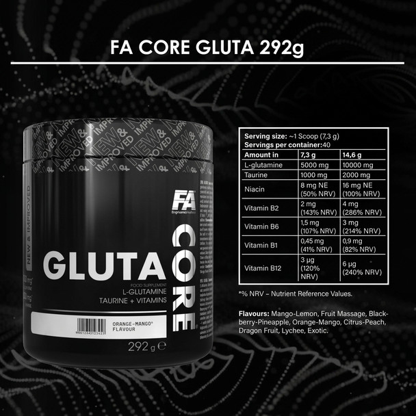 FA Core Gluta 292g — pack back / formula panel