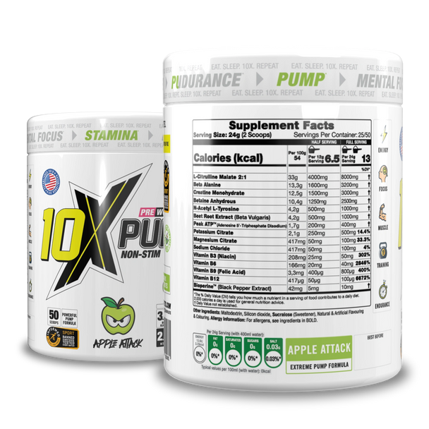 10X Athletic Pre-Workout Stack - PUMP, STIM and free shaker