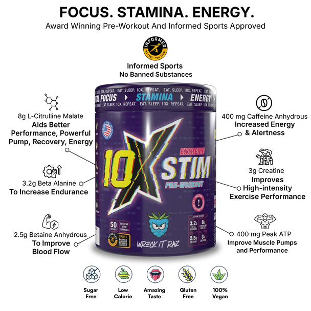 10X Athletic Pre-Workout Stack - PUMP, STIM and free shaker