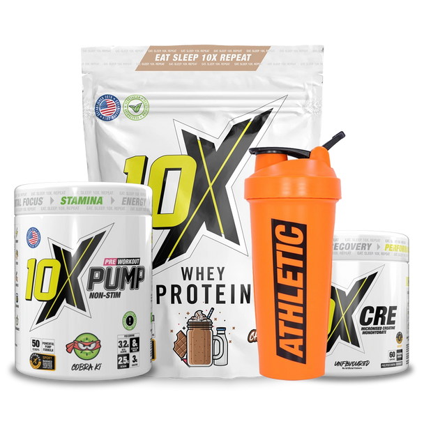 10X Athletic Performance Stack - Whey Protein, PUMP, CRE creatine and free shaker