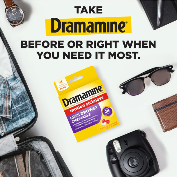 Dramamine Motion Sickness Less Drowsy Raspberry Cream Chewable Tablets 12 Count