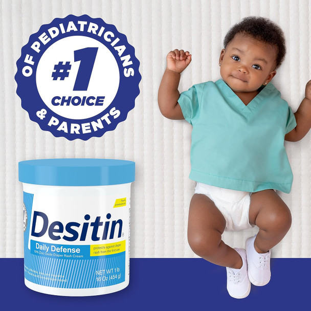 Desitin - number 1 choice of paediatricians and parents, with baby next to 16oz jar