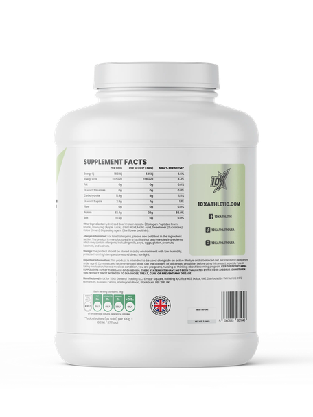 10X Clear Beef Isolate Apple Juice side B - nutrition and flavour details