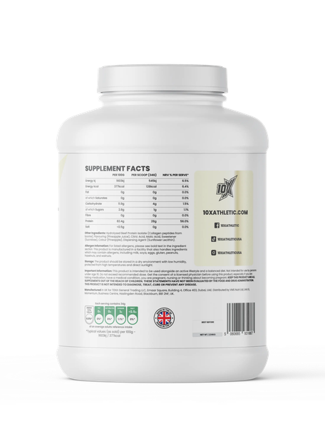 10X Clear Beef Isolate Pineapple Juice side B - nutrition and flavour details