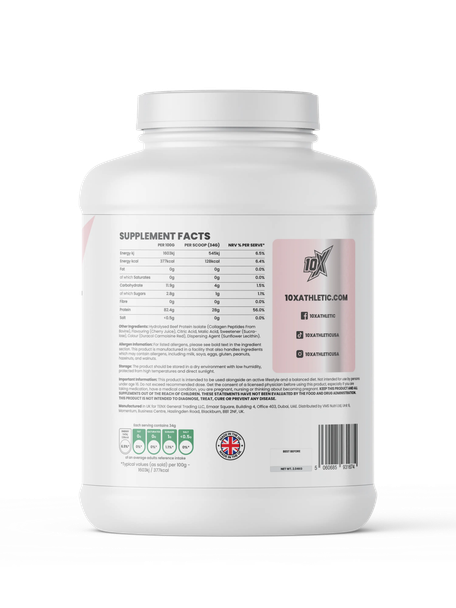 10X Clear Beef Isolate Cherry Juice side B - nutrition and flavour details