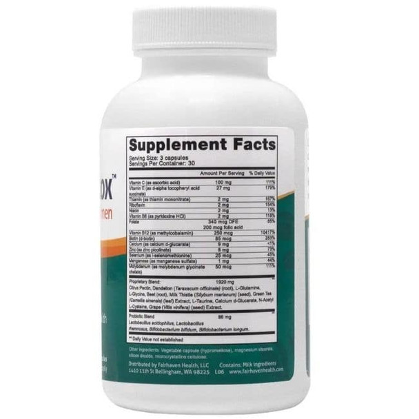 FertileDetox for Women and Men 90 Caps Ingredients Panel