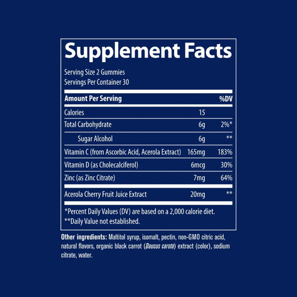 Trace Immunity Gummies – Cherry Flavor, 60 Oct Ingredients Panel