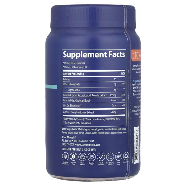Trace Immunity Gummies – Cherry Flavor, 60 Oct Ingredients Panel