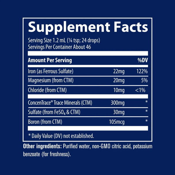 Trace Minerals Liquid Ionic Iron - 56ml Ingredients Panel