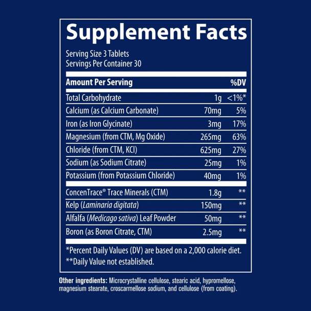 Trace Mineral ConcenTrace® Tablets - 90 Tabs Ingredients Panel