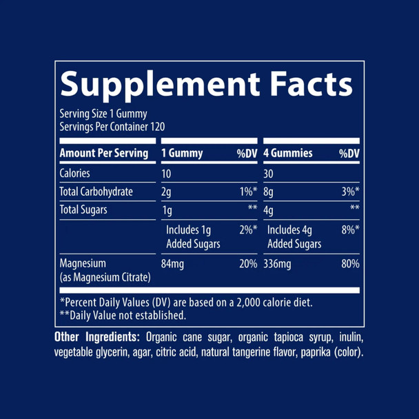 Trace Minerals Magnesium Gummies - Tangerine - 120 Gummies Ingredients Panel