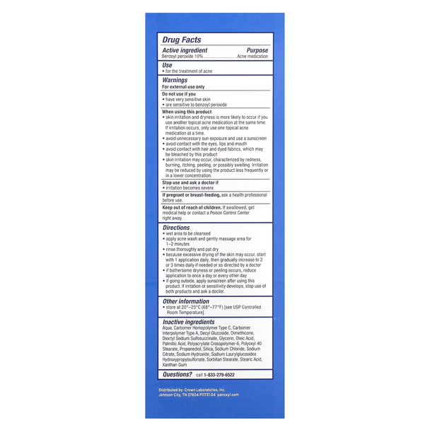 PanOxyl Acne Foaming Wash Benzoyl Peroxide 10% Maximum Strength Main Product Image