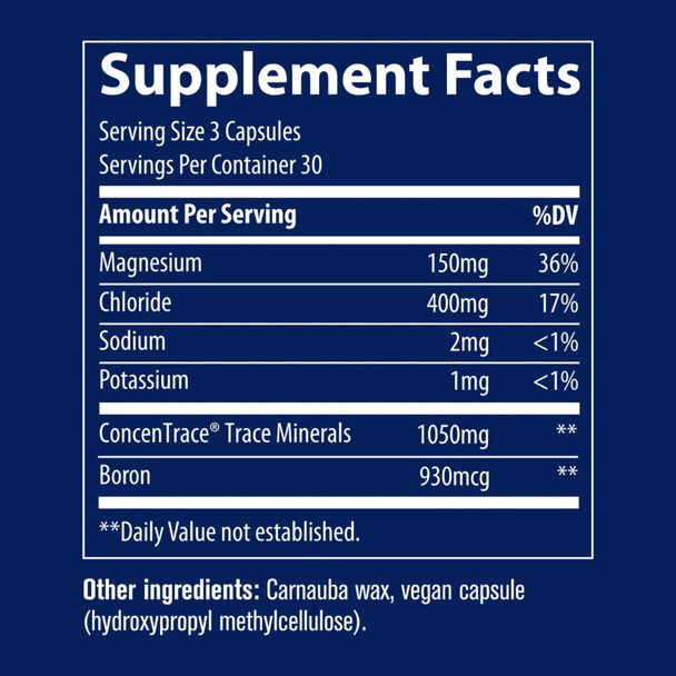 Trace Minerals ConcenTrace® Trace Mineral Capsules - 90 Caps Ingredients Panel