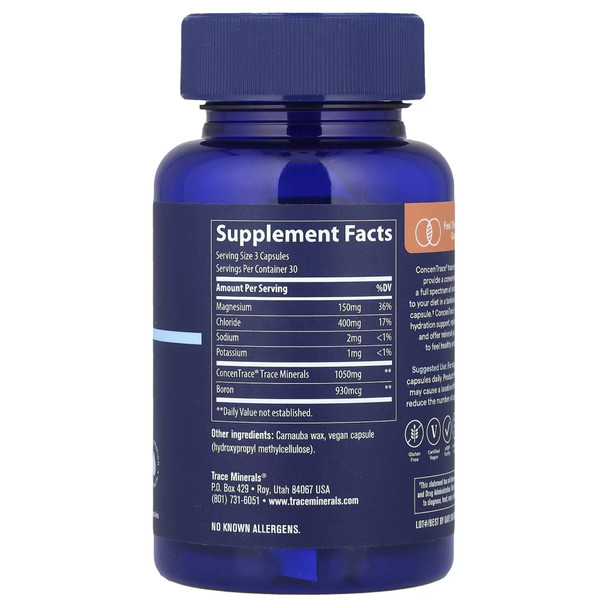 Trace Minerals ConcenTrace® Trace Mineral Capsules - 90 Caps Ingredients Panel