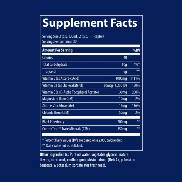 Trace Minerals Liquid Immunity+ Mixed Berry - 887 ml Ingredients Panel