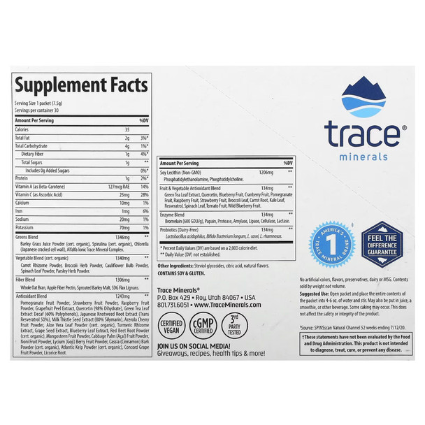 Trace Minerals Greens Pak - Berry 30 Packets Ingredients Panel