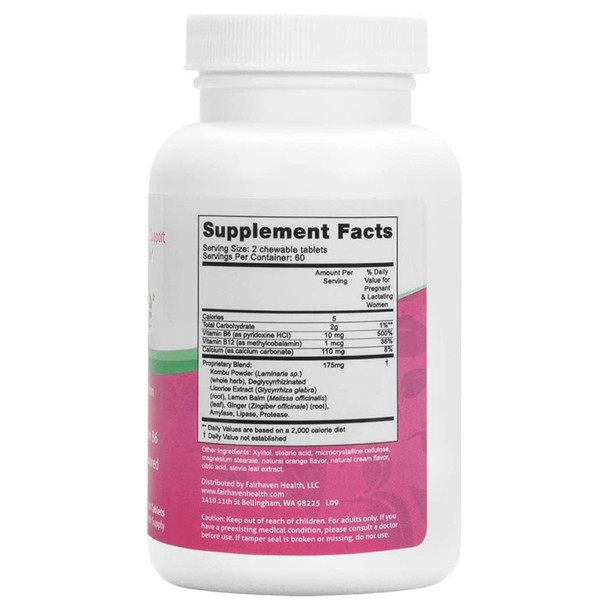 Fairhaven Health PeaPod PregEase for Morning Sickness 120 Tabs Ingredients Panel