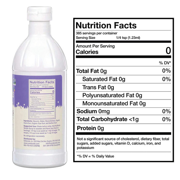NuNaturals Simple Syrup 16 oz Ingredients Panel